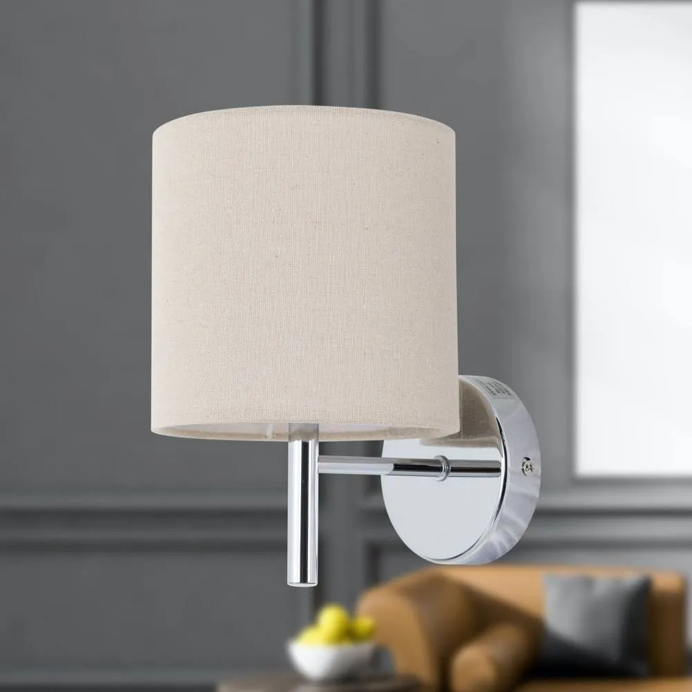 First Choice Lighting Brea - Chrome Wall Light with Natural Linen Shade in Silver 4