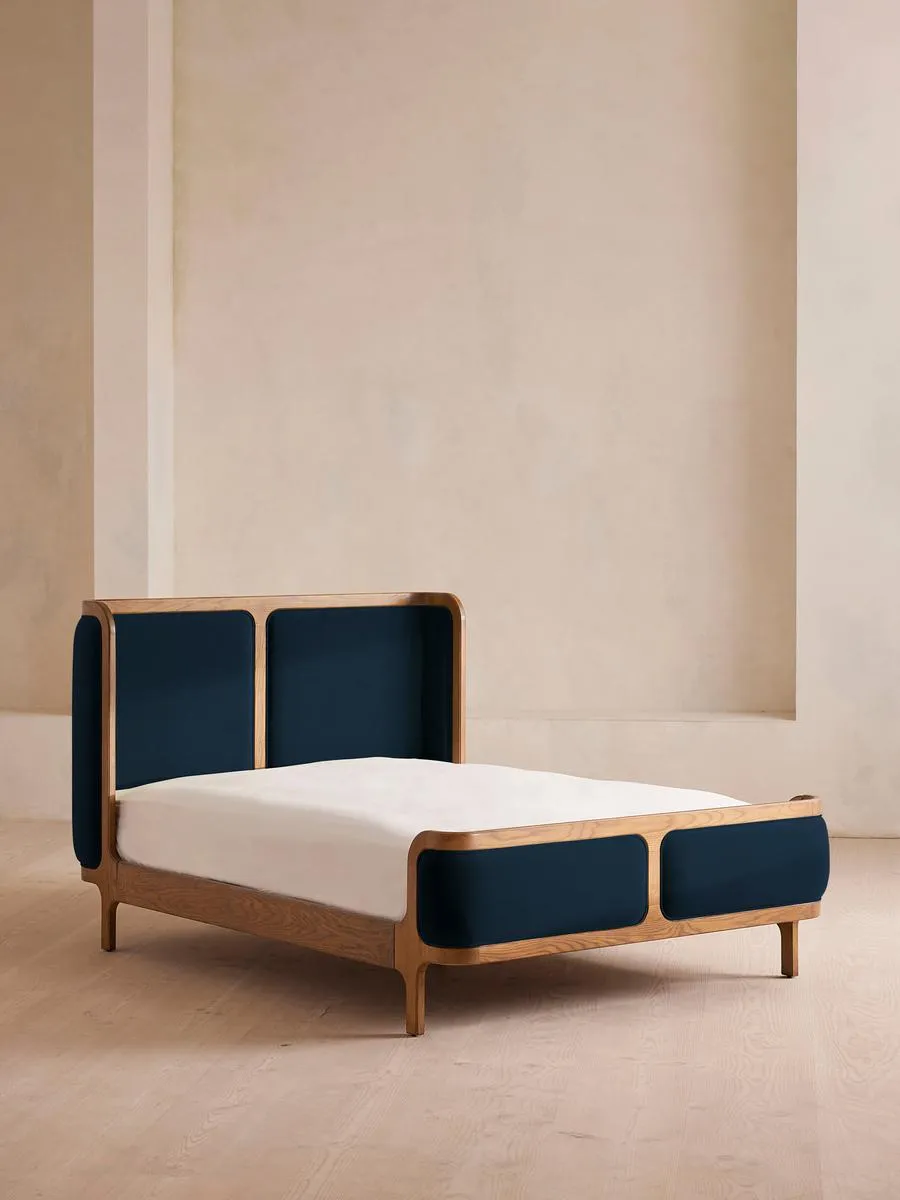 Belsa Bed, Light Oak, King, Velvet, Royal Blue