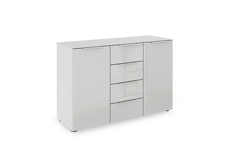 Haven 4 Drawer 2 Door Glass Chest with Glass Top and Front - Silk Grey/Silk Grey Front