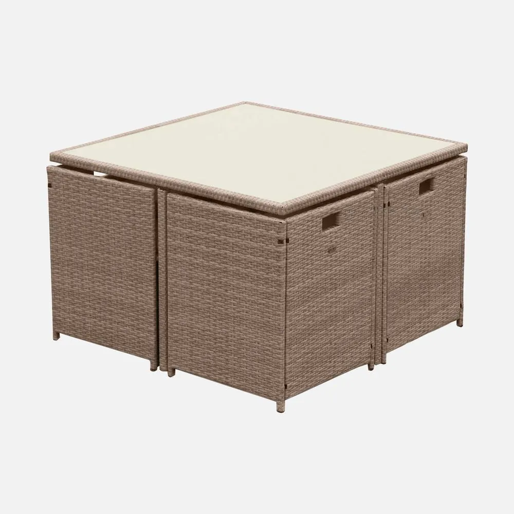 sweeek 4 To 8-seater Rattan Cube Table Set With Chairs in Light Brown 2