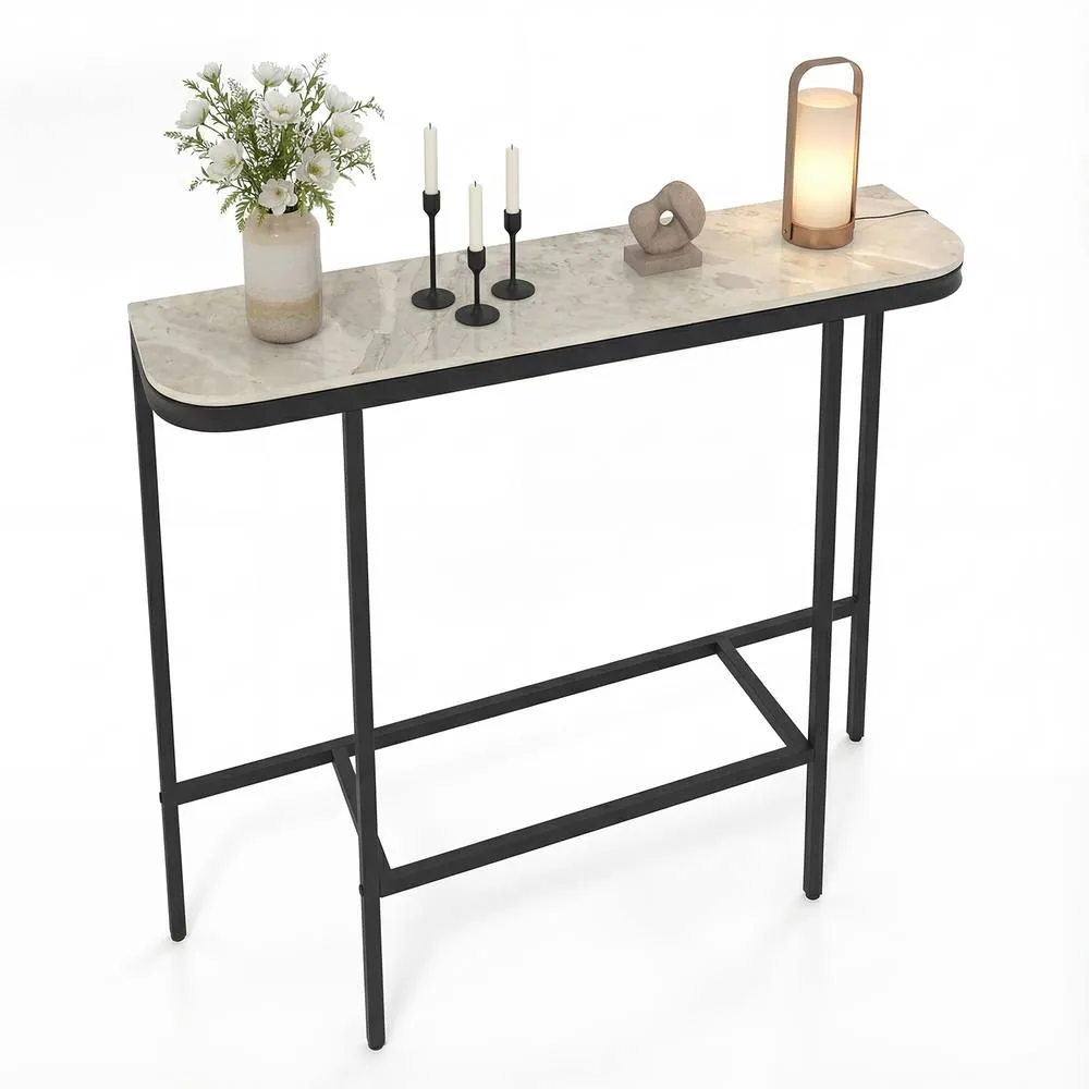 Costway Entryway Table Modern Hallway Sofa Console Table w/ Faux Marble Top in Grey