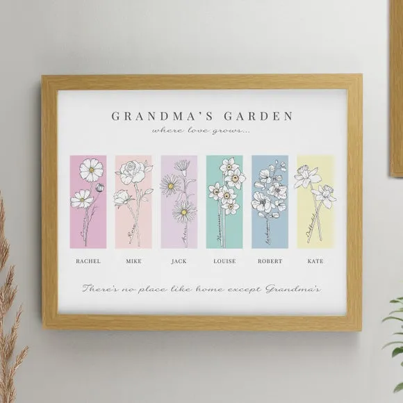 Personalised Birth Flower Family of 6 Framed Print 1