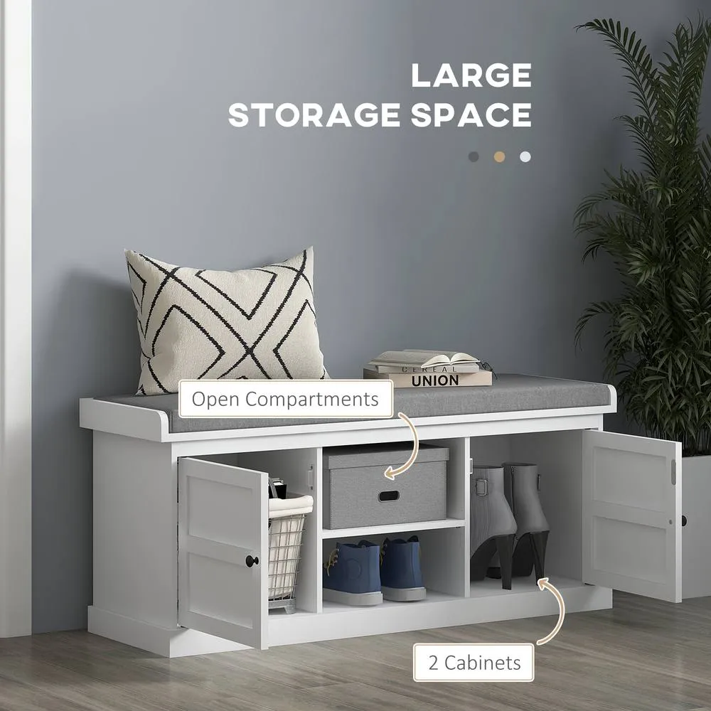 HOMCOM Shoe Bench with Cushioned Seat Adjustable Shelf for Hallway in White 5