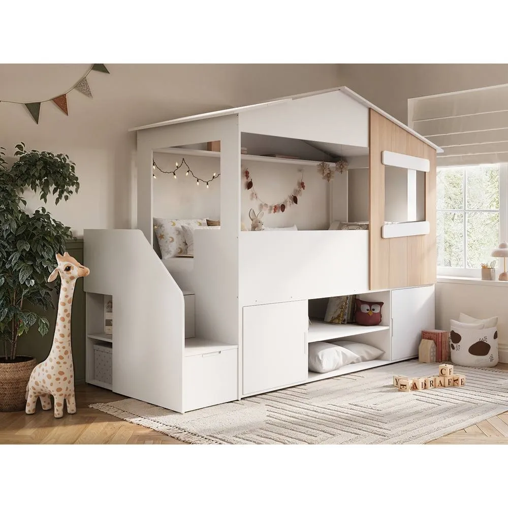 Flair Dreamland House Staircase Mid Sleeper with Storage White & Oak