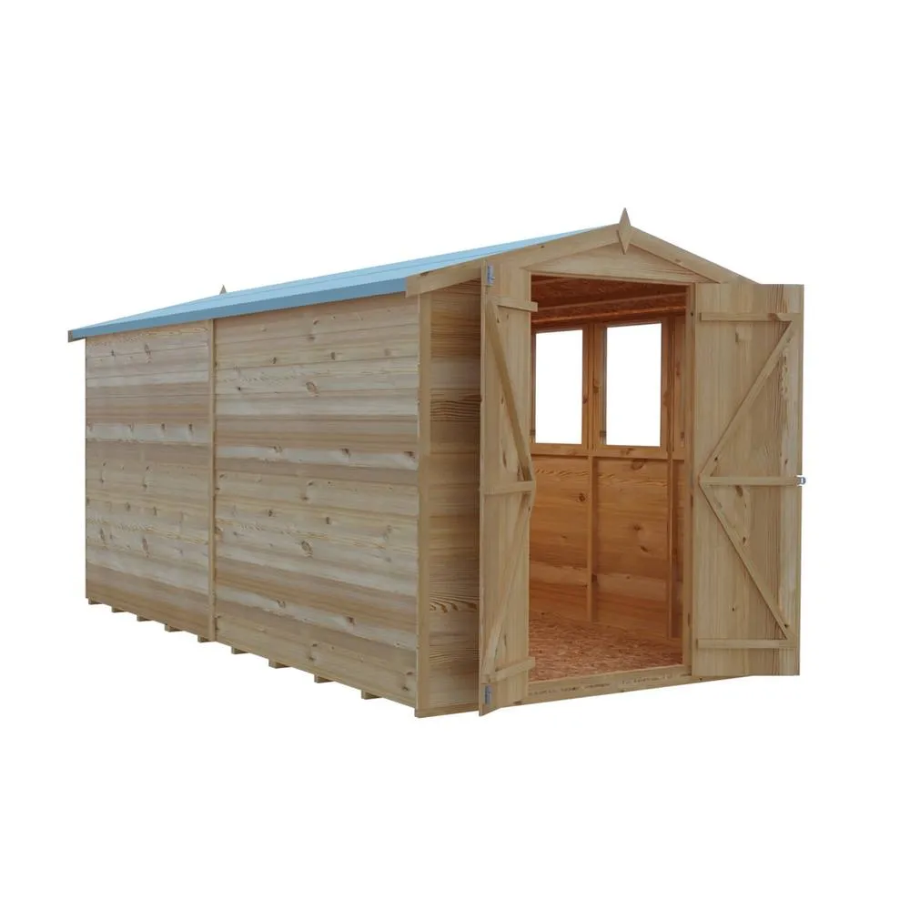 Shires Overlap Double Door Garden Shed - Dip Treated Approx 12 x 6 Feet in Light Tan