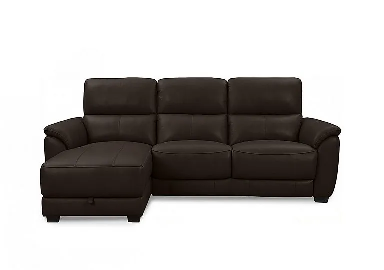 Saffron Leather 3 Seater Sofa with Storage Left Hand Facing Chaise End - Dark Chocolate