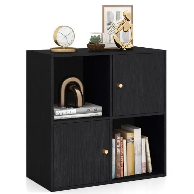 Costway 3-Tier Bookshelf with Dual Anti-Tipping Kits & 2 Cabinets in Black