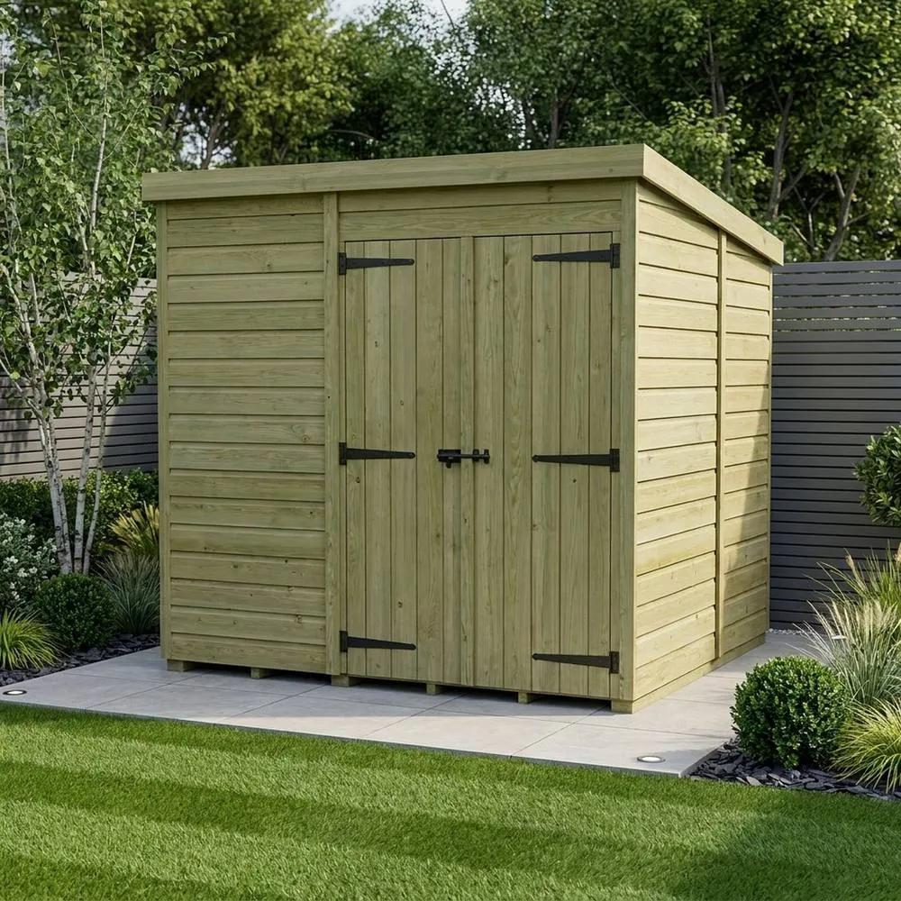 Buttercup Farm 8ft x 10ft Pent Garden Shed Double Door No Windows - Timber in Brown 2