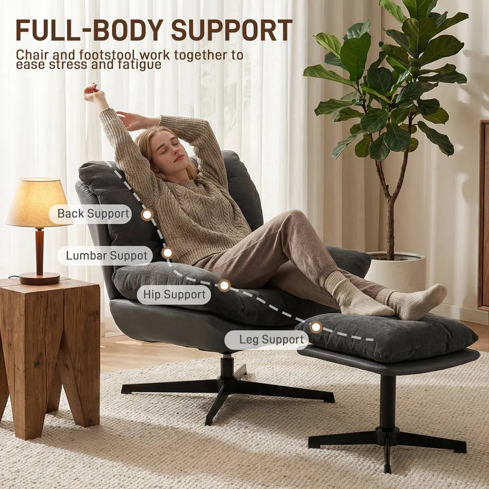 HOMCOM Accent Chair with Footstool, Modern Swivel Lounge Chair, Dark Grey 4