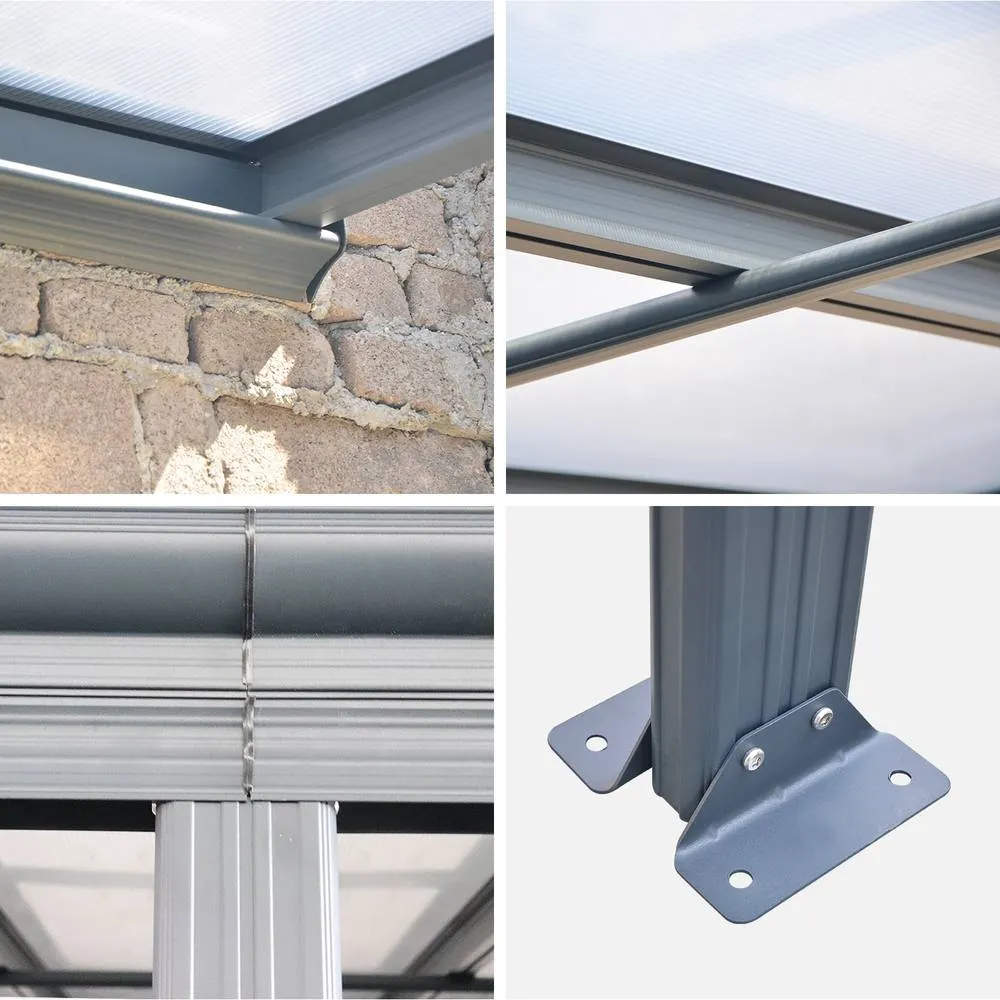 sweeek 3x4m aluminium lean-to pergola with gutter in Dark Grey 2