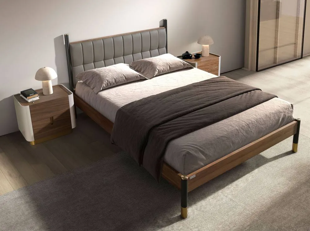 Angel Cerda Dark Grey Leatherette Double Bed, Walnut Veneer 3