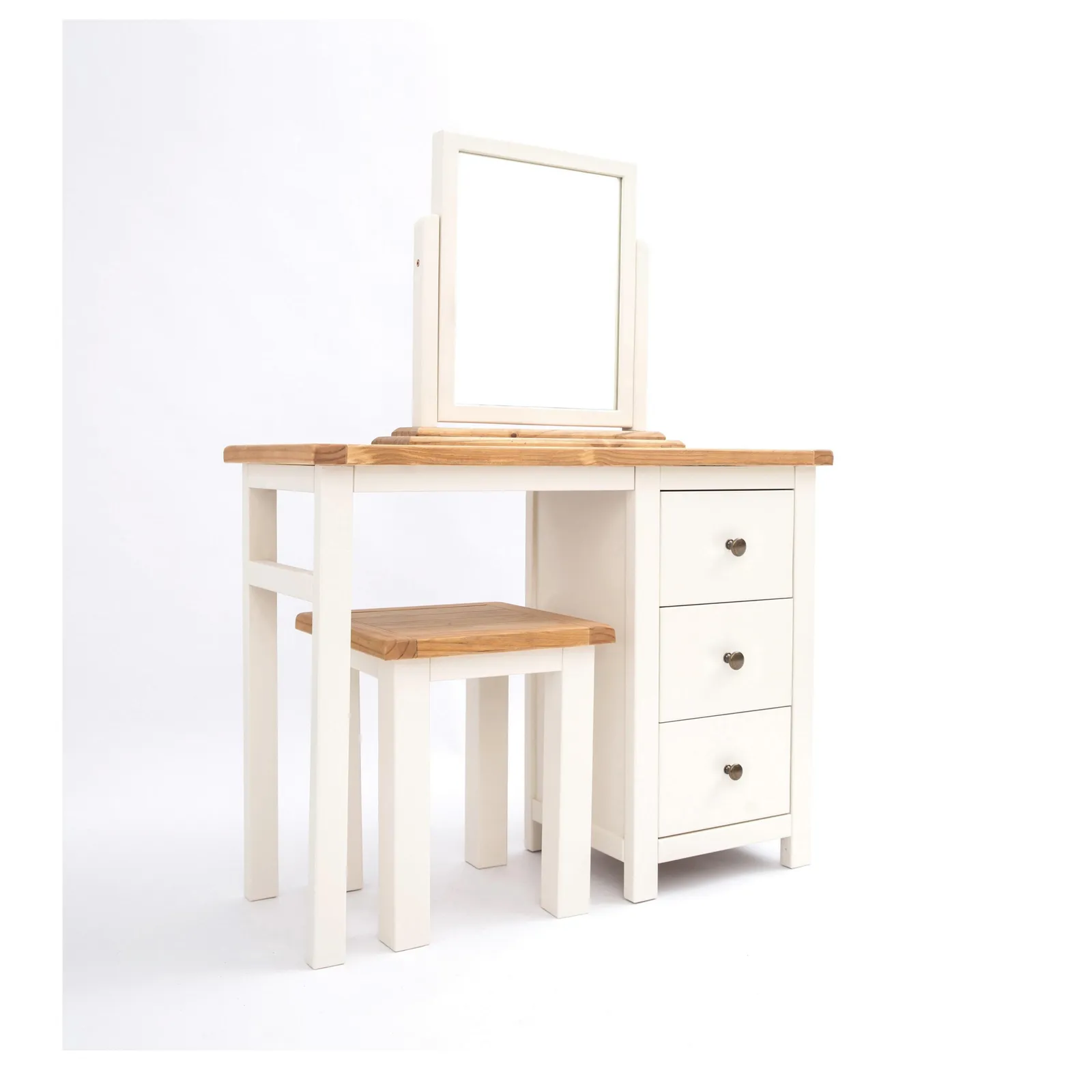 Cabinet Bits Maggiori 3 Drawer Dressing Table Set Brass Knob in Off-White 2