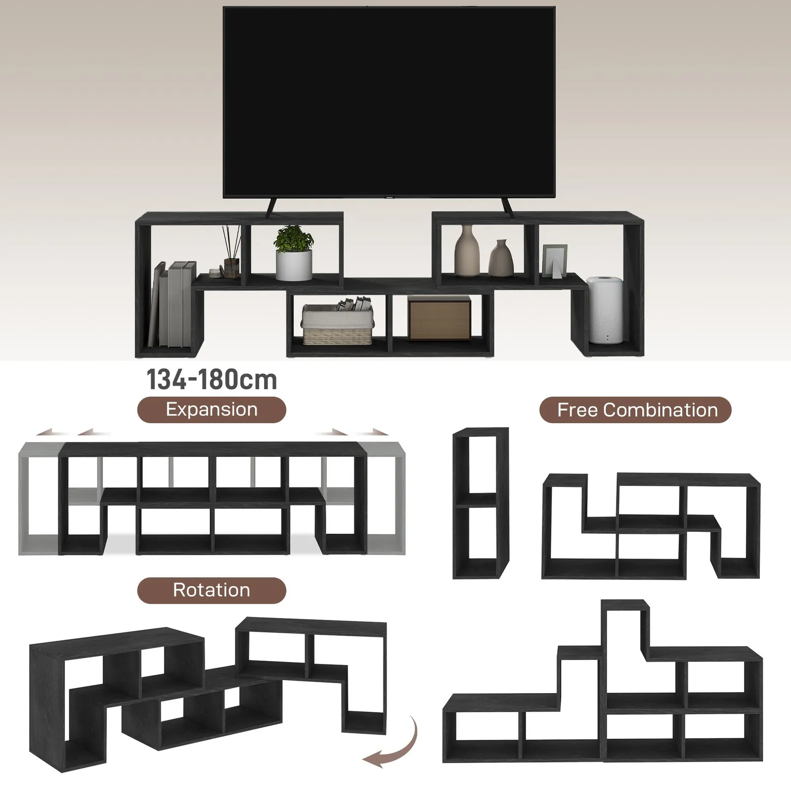 HOMCOM TV Unit for TVs up to 75 Inches, Free Combination TV Stand in Black 4