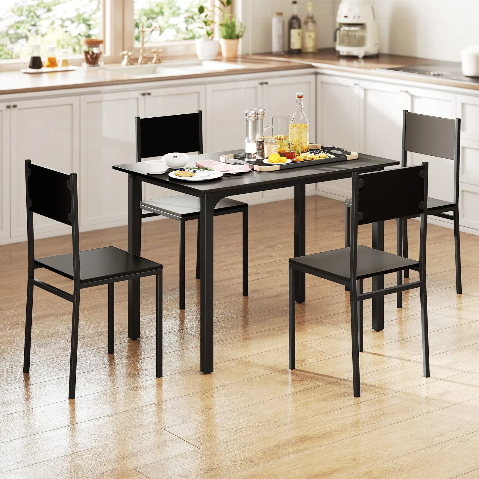 Costway 5Pcs Modern Kitchen Dining Room Furniture Dining Table Set for 4 in Grey 4