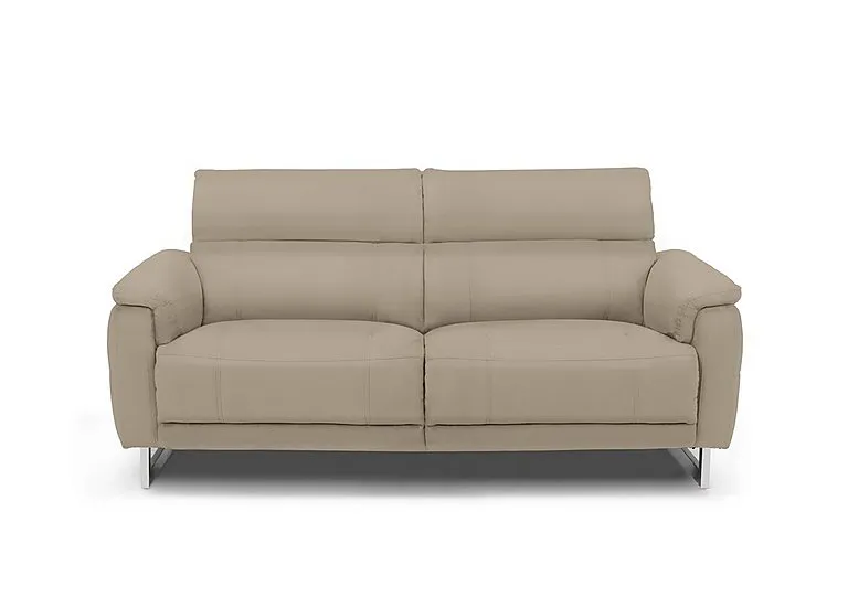 Moet 3 Seater Leather Power Recliner Sofa with Telescopic Headrests - Oyster