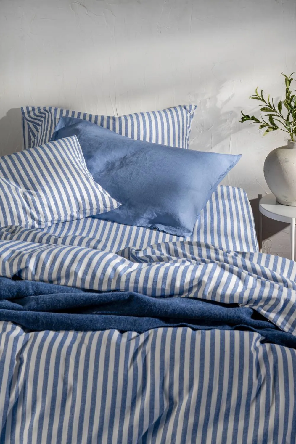 Soak&Sleep Mediterranean Blue Herringbone Stripe Cotton Housewife Pillowcase Pair 2