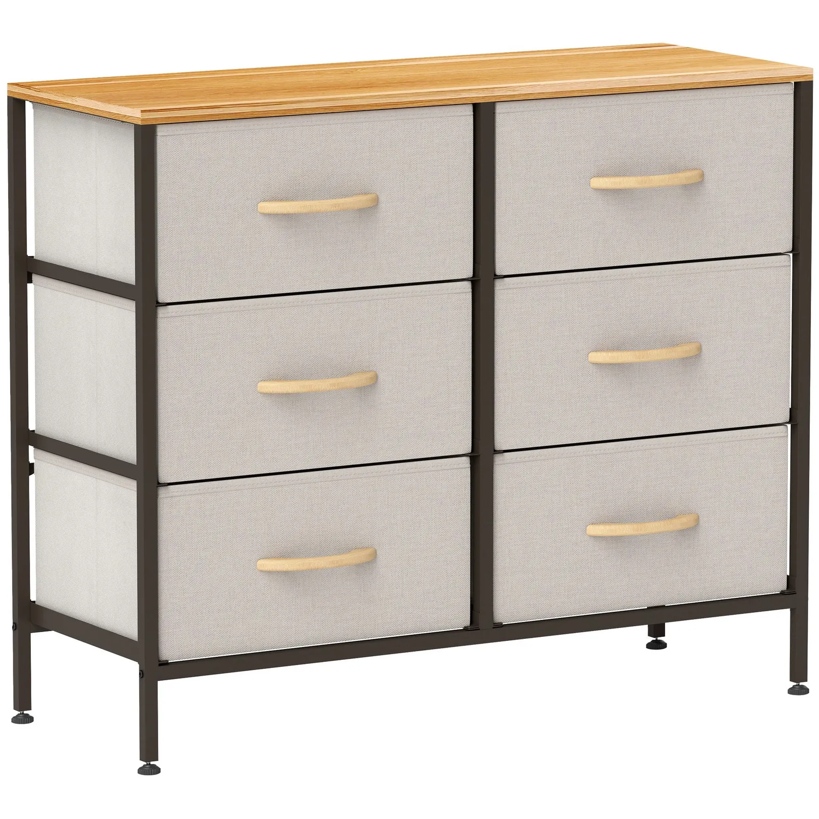 HOMCOM 6 Drawer Fabric Chest of Drawers w/ Wooden Top for Hallway Cream in Off-White 2