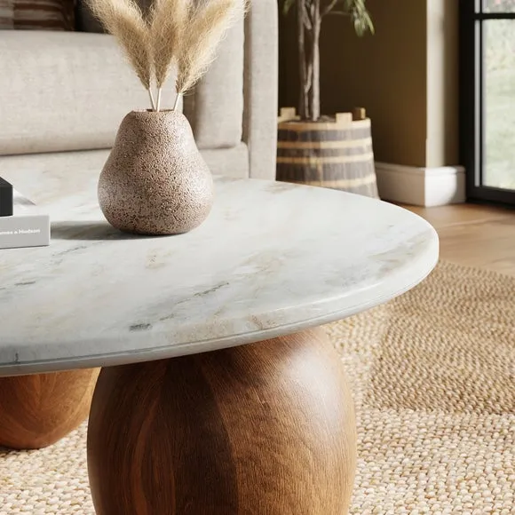 Buffie Coffee Table, Marble and Mango Wood 2