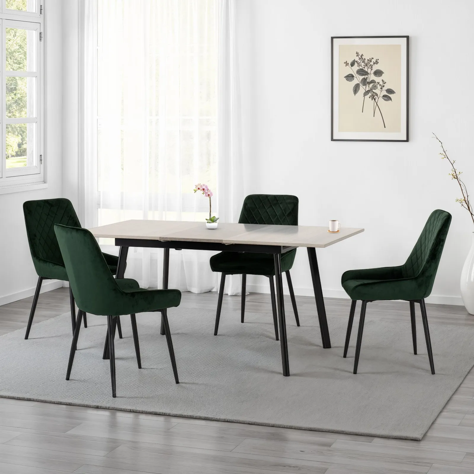 Seconique Avery Extending Dining Set with Avery Chairs in Green 1