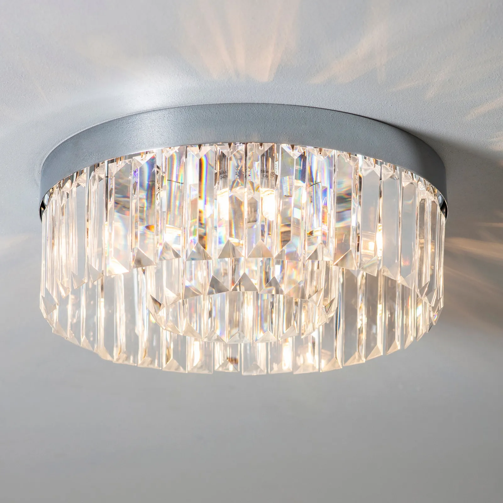 Vogue Crystal 5 Light Flush Bathroom Ceiling Fitting Chrome