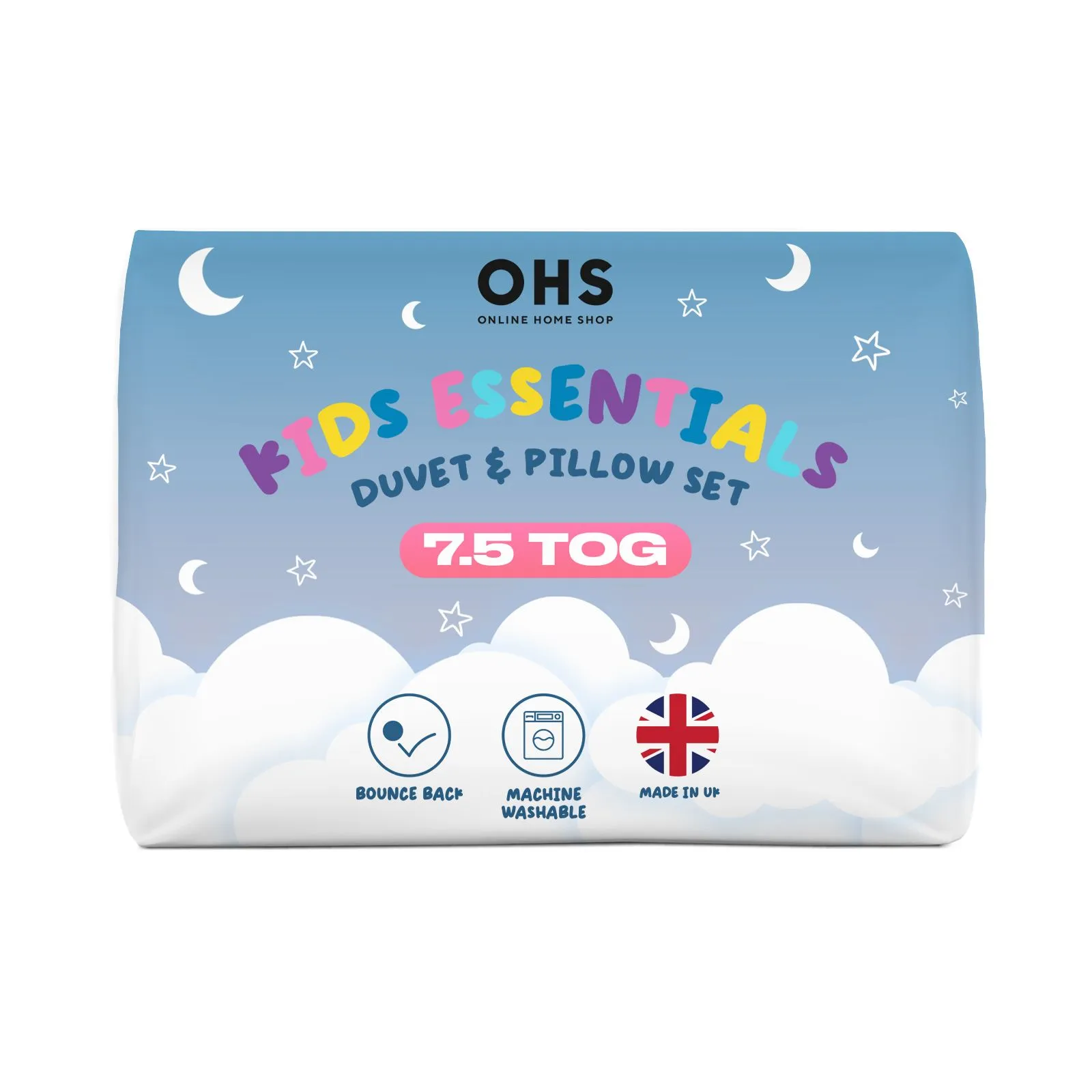 OHS 7.5 Tog Childrens Duvet & Pillowcase Bed Set in White