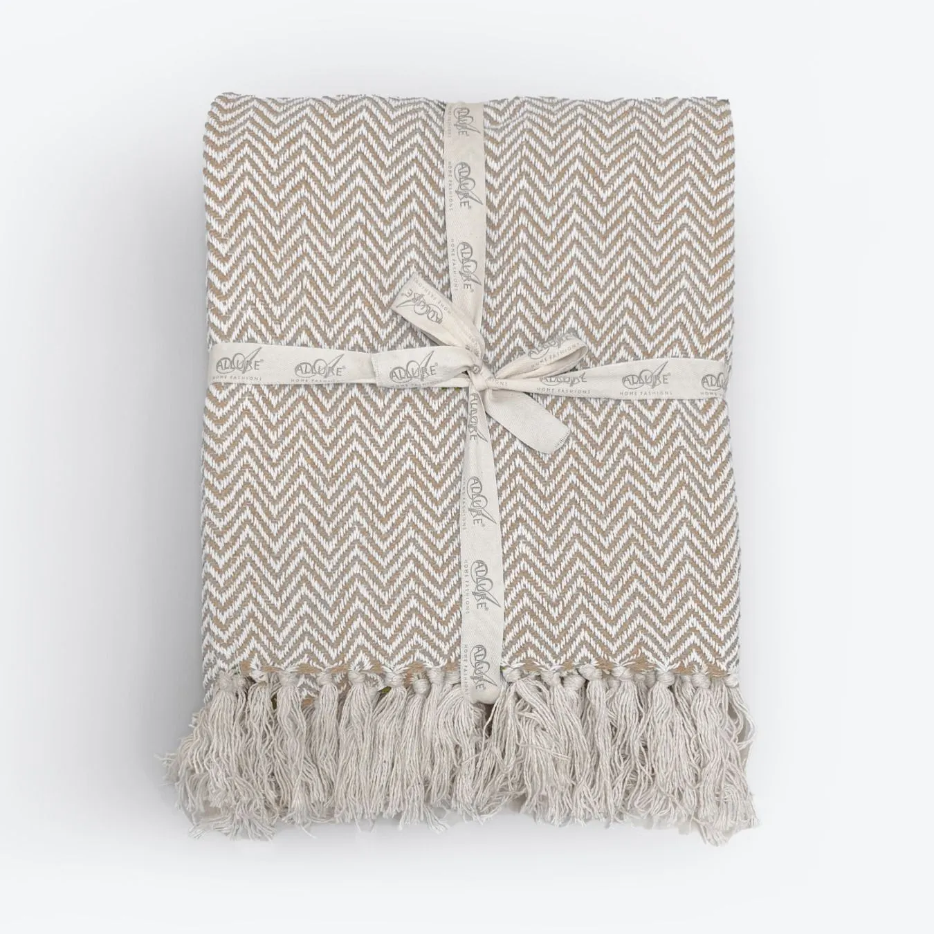 Allure Bath Fashions Chevron Herringbone Sofa Throw Blanket - 100% Cotton in Beige