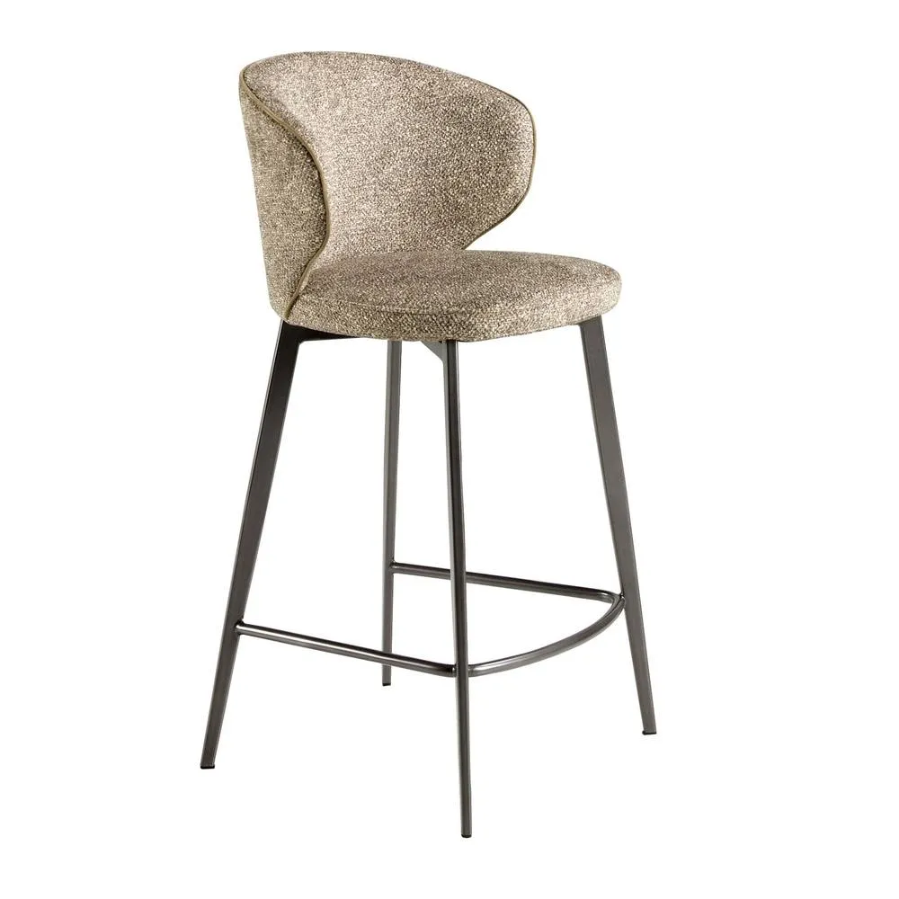 Angel Cerda Brown Mottled Fabric Bar Stool with Anthracite Metal Legs