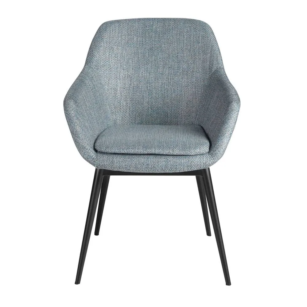 Angel Cerda Greyish-Blue Marbled Fabric Dining Chair with Black Steel Legs in Blue 2