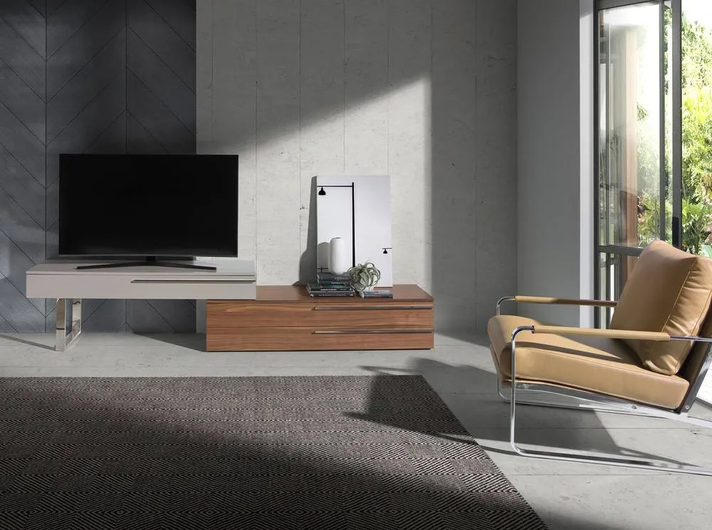 Angel Cerda Walnut-Veneer TV Unit with Chrome Legs Beige MDF in Brown 3