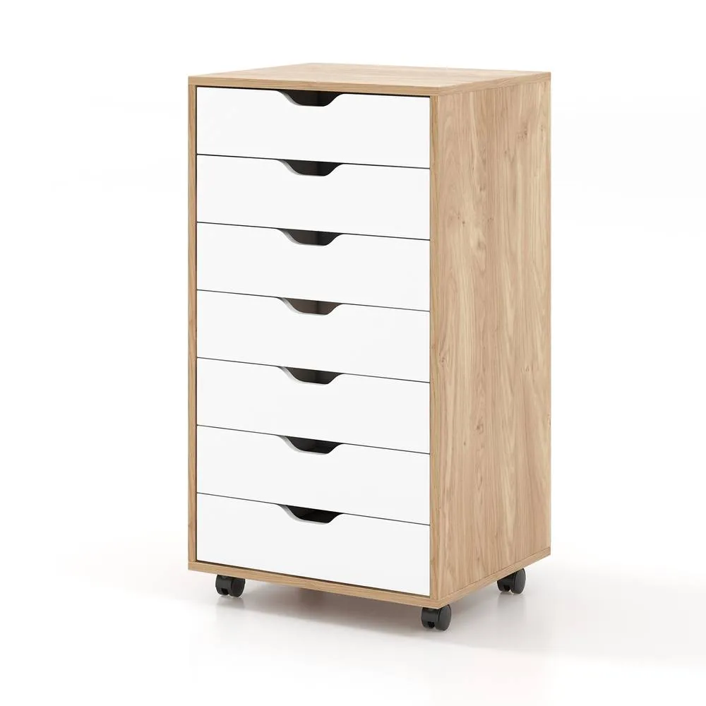 Costway 7-Drawer Storage Cabinet Mobile File Organizer Filing Dresser Chest in Natural