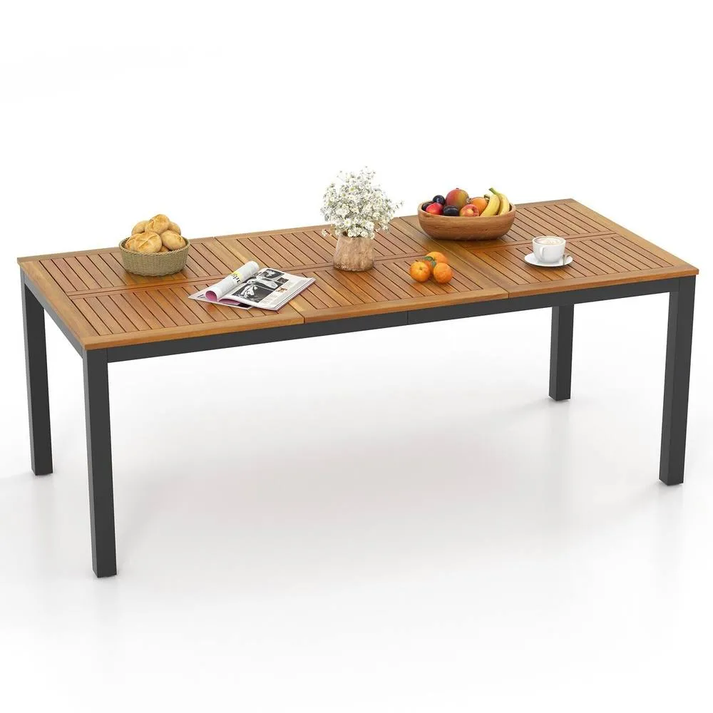 Costway 8-Person Outdoor Dining Table 200 x 90 cm Acacia Wood Patio Table in Brown