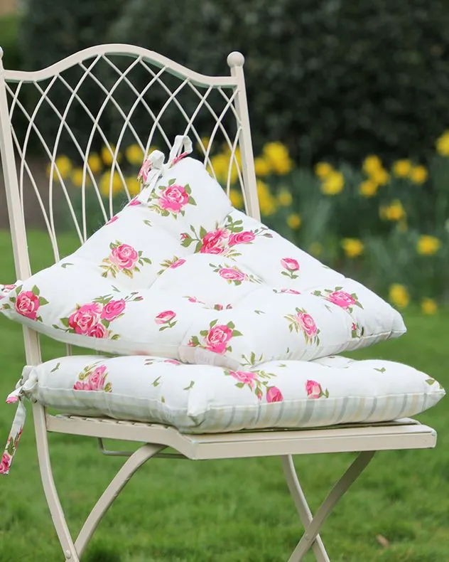 Dibor Set of 4 Vintage Pink Floral Print Indoor Outdoor Chair Seat Pad Garden Furniture Cushions W40 x L40cm