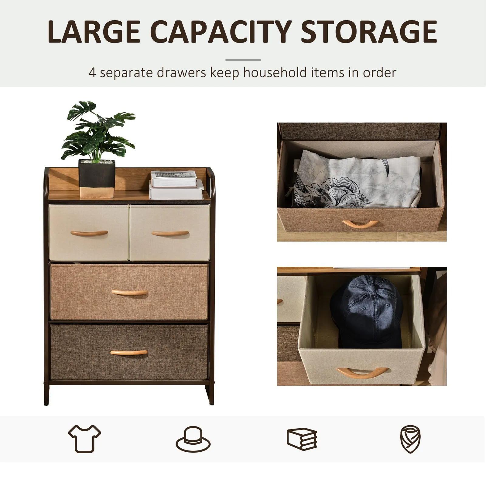 HOMCOM 4 Drawer Dresser Storage Tower with Steel Frame Wood Top for Bedroom in Brown 6