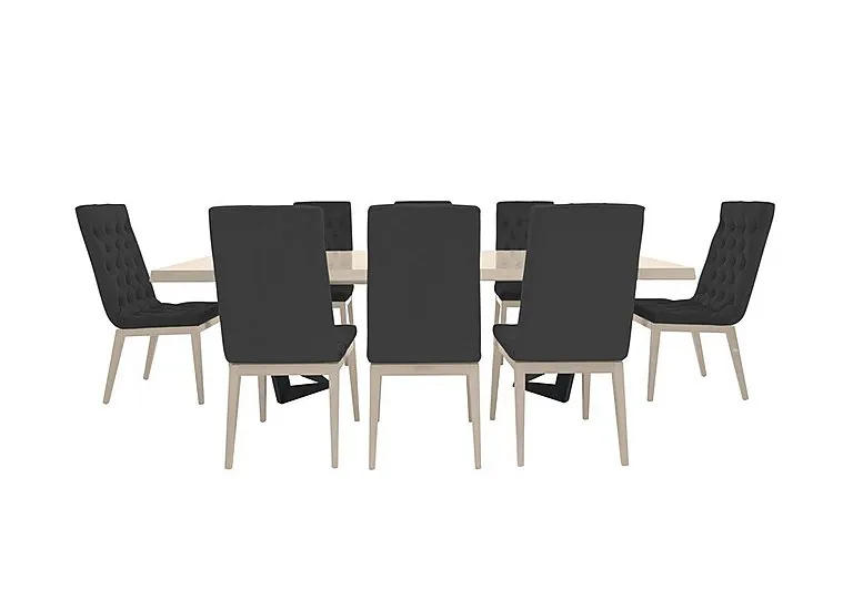 Palazzo 200cm Extending Dining Table in Sand Birch with 8 Capitonne Buttoned Chairs - Scarlet Dark Grey