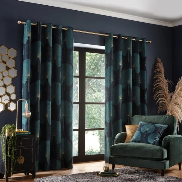 Chenille Oriental Fan Eyelet Curtains 2