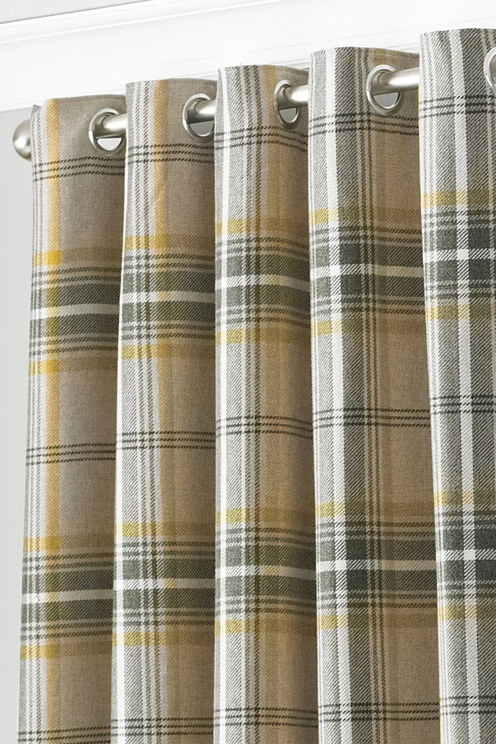 Paoletti Aviemore Tartan Faux Wool Eyelet Curtains in Yellow 2