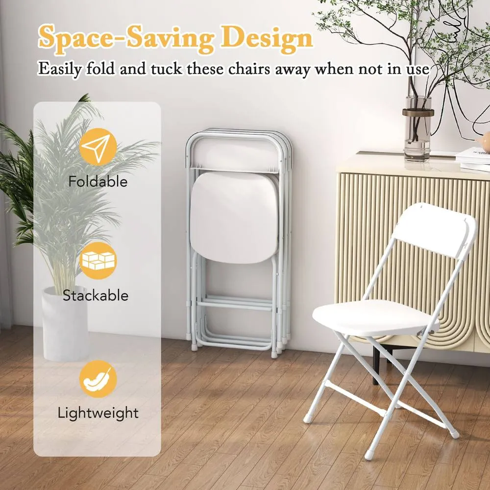 Costway 4Pack Metal Folding Chairs Portable Patio Chairs w/ Plastic Seat & Back in White 5