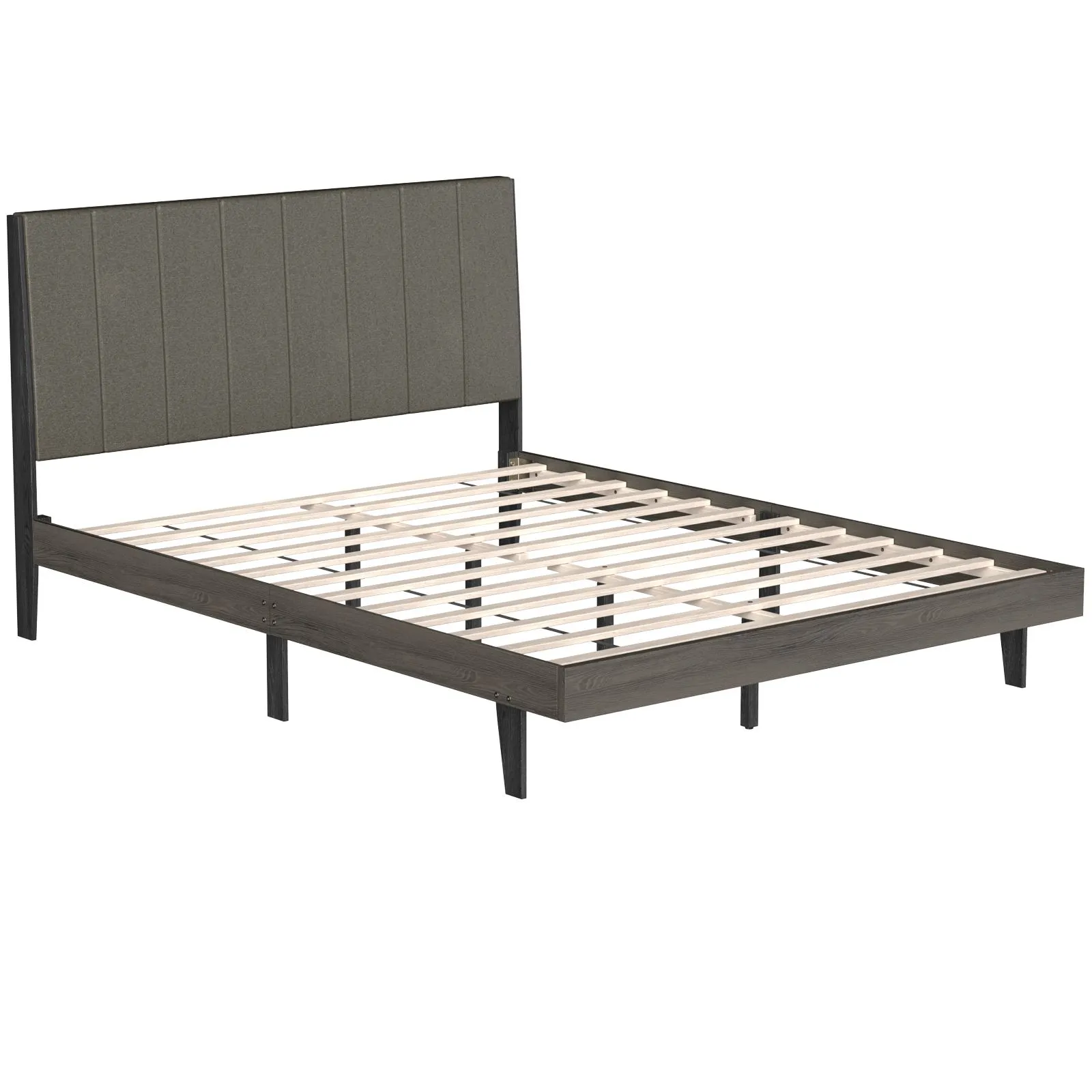 Costway Upholstered Bed Frame Wooden Slats Support Mattress Foundation in Grey