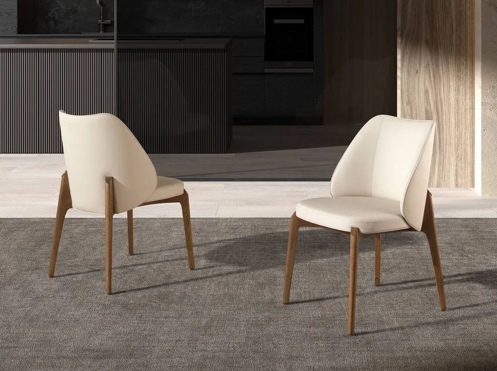 Angel Cerda Cream Leatherette Dining Chair with Walnut Veneer 3