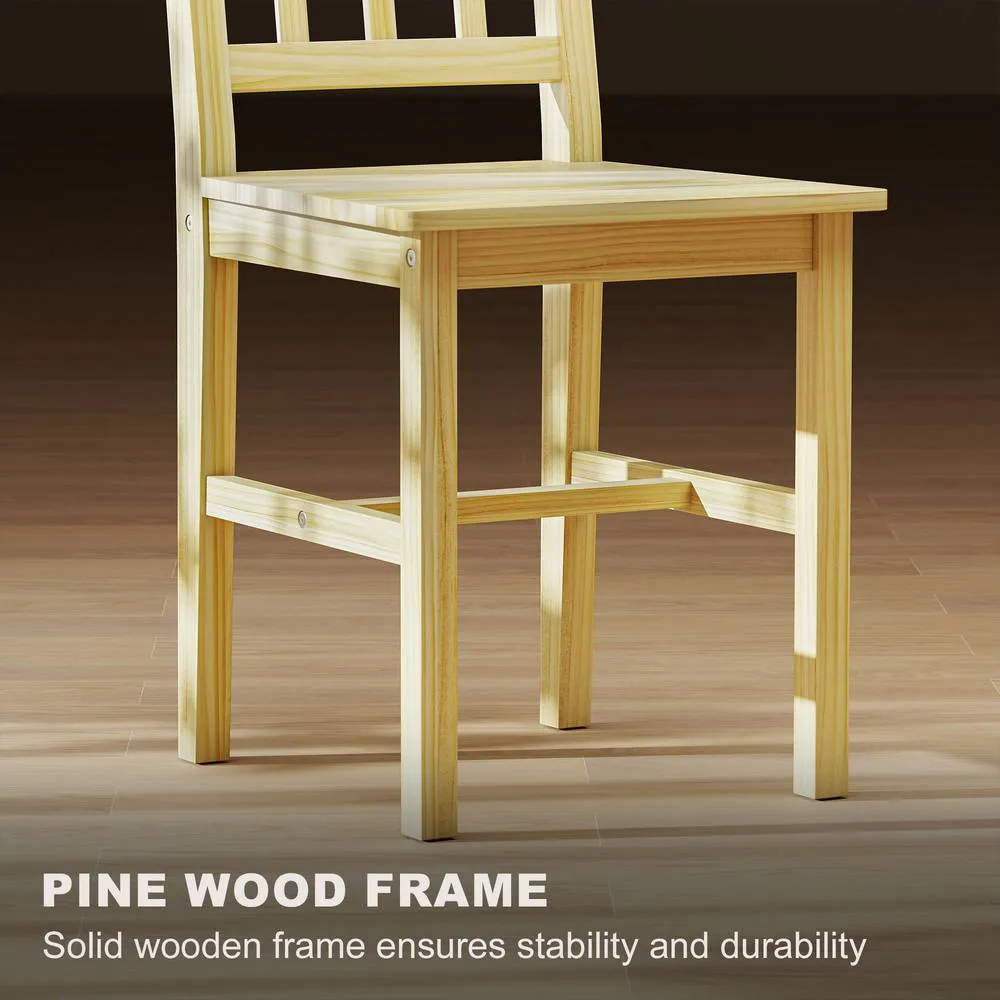 HOMCOM Dining Chairs Set of 2, Pine Wood Frame, Slat Back, Kitchen, Natural 6