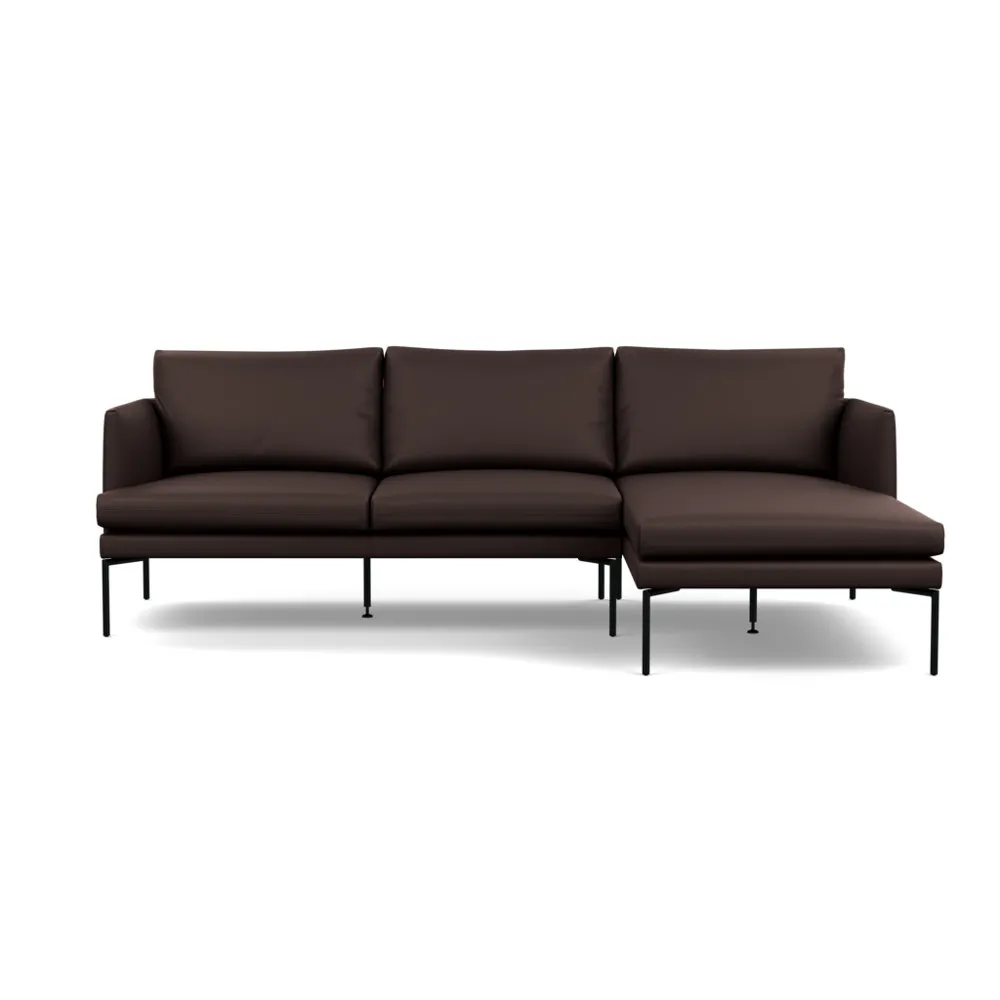 Heal's Matera Right Hand Facing Chaise Sofa Leather Grain Chocolate 066 Black Feet 1