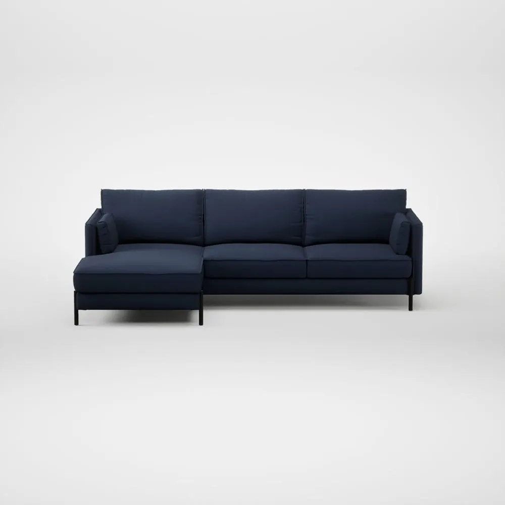 Heal's Tortona Left Hand Facing Corner Chaise Smart Cotton Linen Indigo Black Feet 2