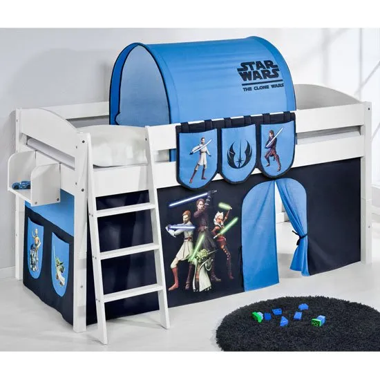 Lilla Children Bed In White With Star Wars Clone Curtains