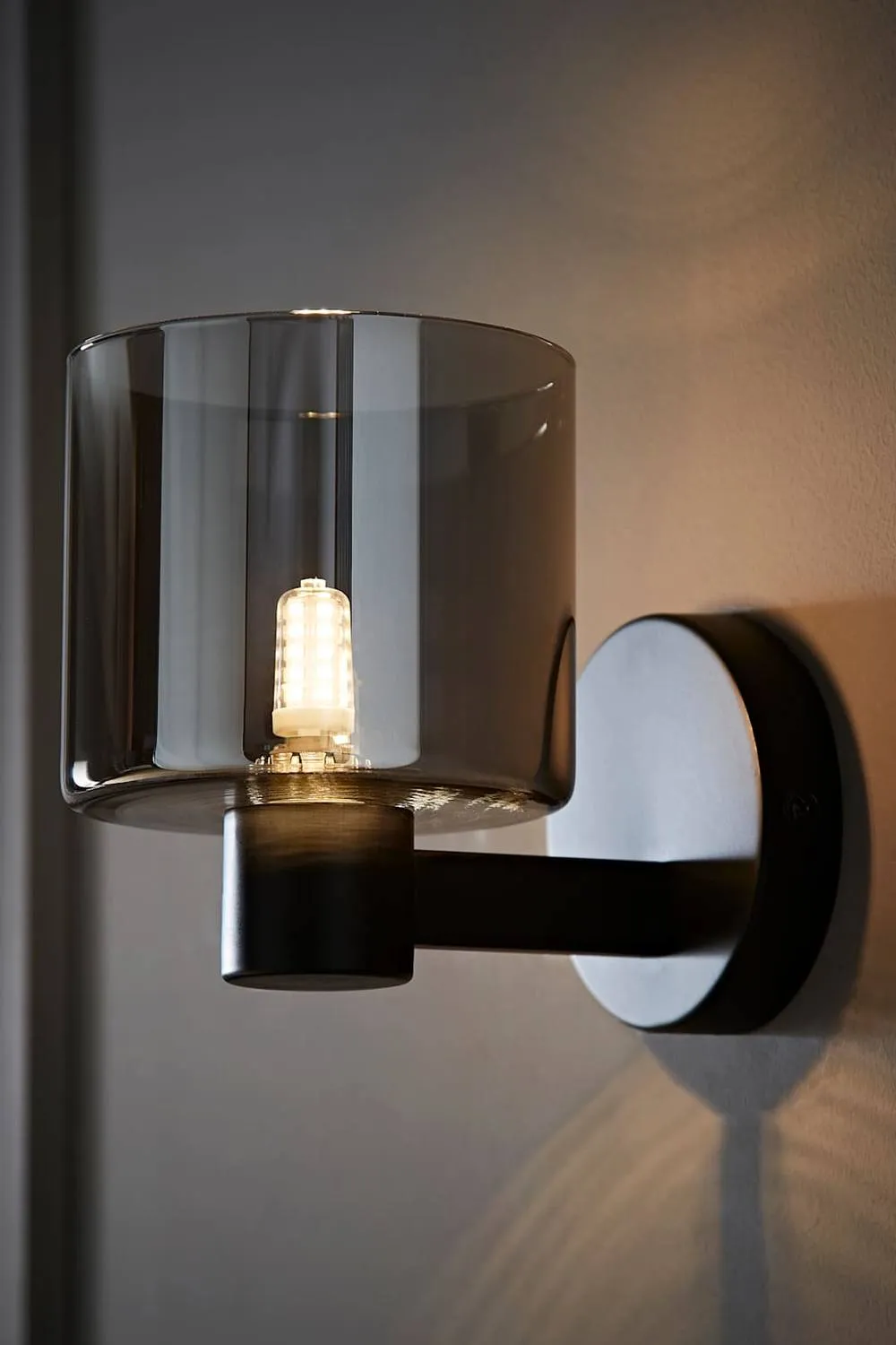 ValueLights Demi Smoked Glass Cup Wall Light with Bulb in Black 2