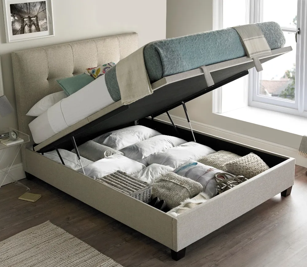 Walkworth - Super King Size - Ottoman Storage Bed - Neutral Oatmeal - Fabric - 6ft - Happy Beds 1
