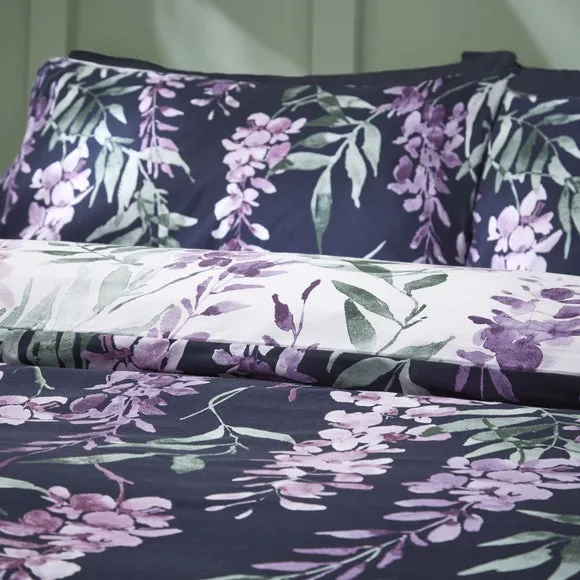 Catherine Lansfield Wisteria Reversible White Duvet Cover & Pillowcase Set 2