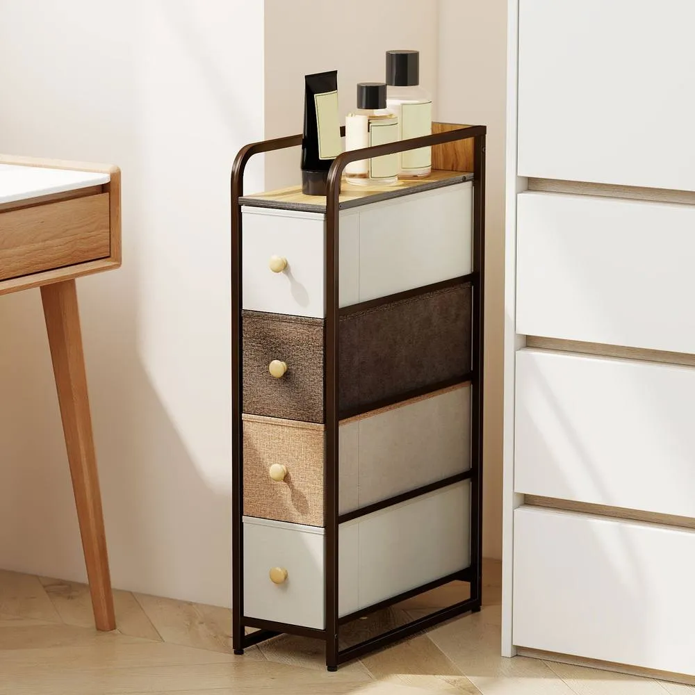 HOMCOM 4-Drawer Storage Organiser Unit with Steel Frame, Mixed-Brown