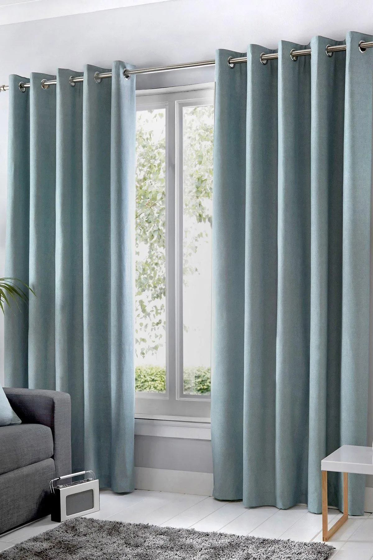 Fusion 'Sorbonne' 100% Cotton Light Filtering Plain Dyed Eyelet Curtains in Duck Egg Blue