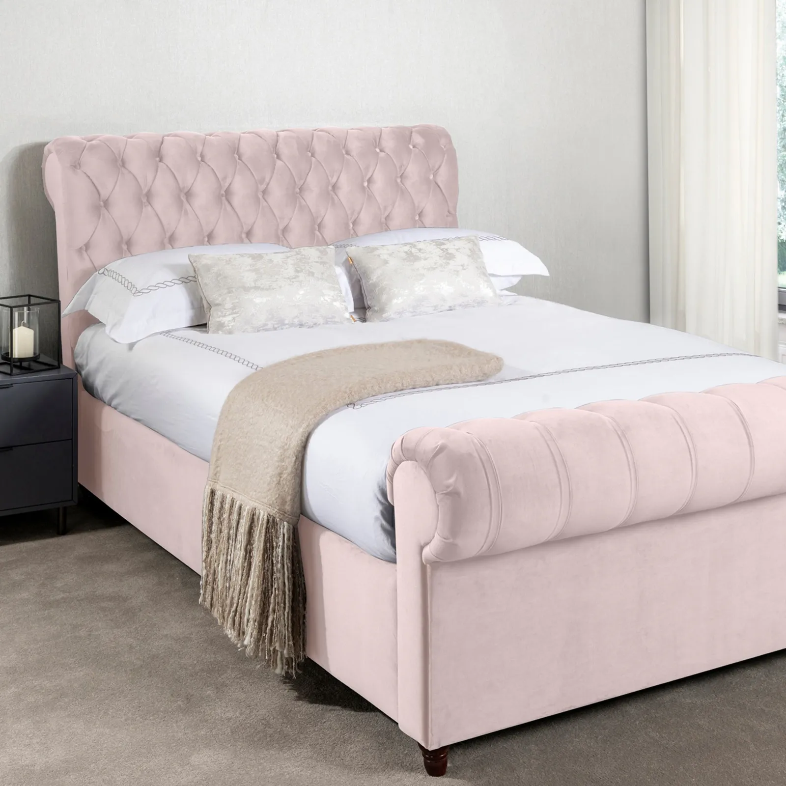 Fabio Velvet Blush Bed Frame Blush