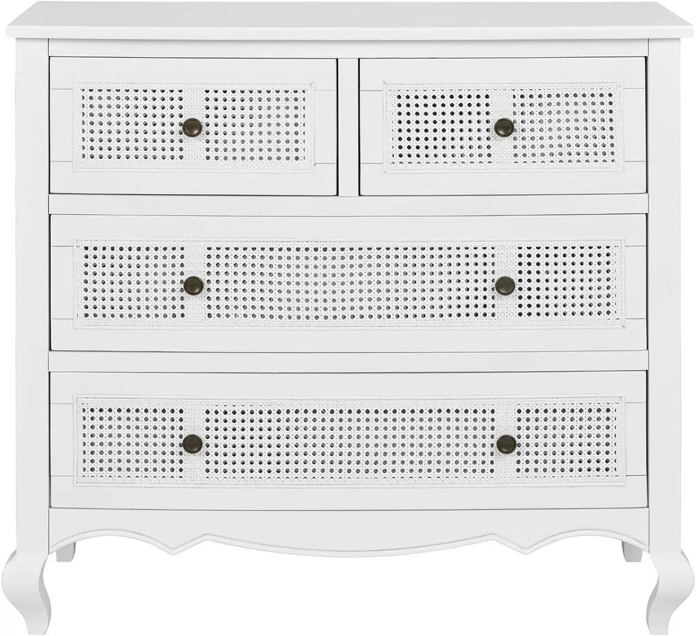 Statement Furniture Louis Chest of Drawers with Cane Rattan Drawers in White 4